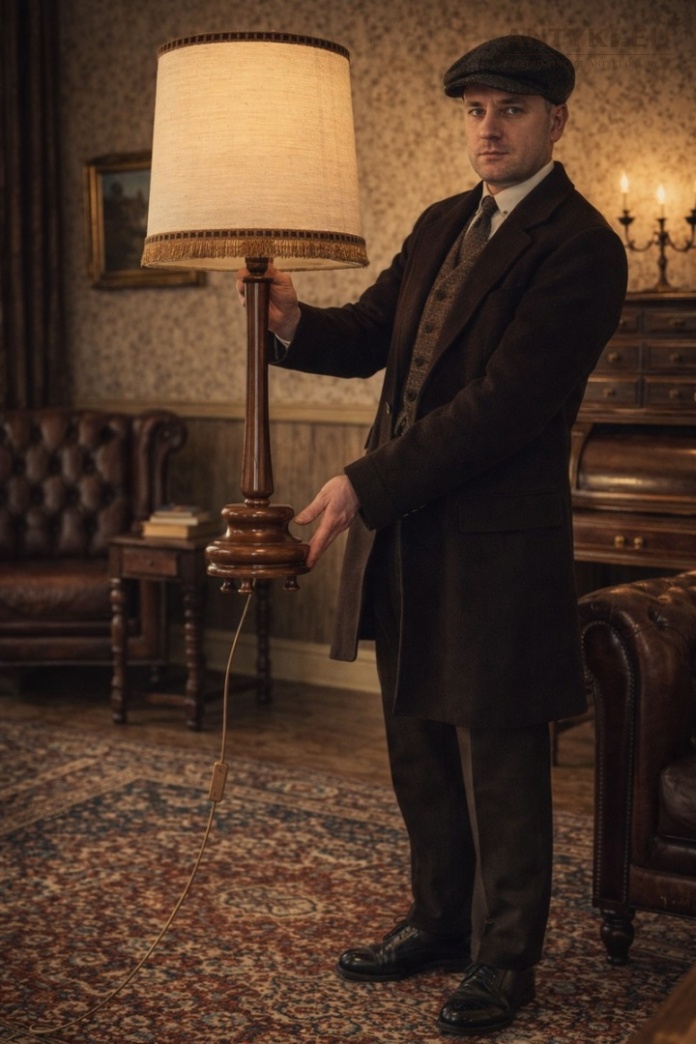 wysoka lampa stojąca vintage